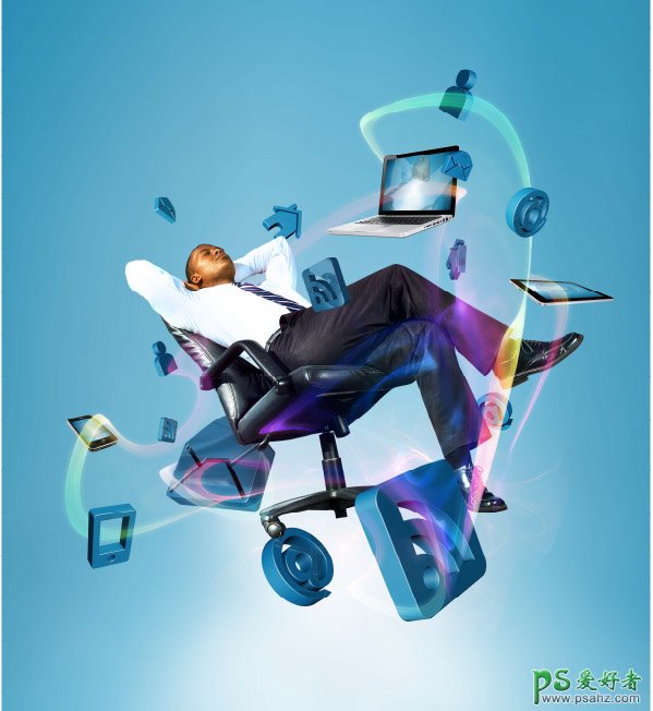 科技藍風格互聯網電子辦公產品廣告,網絡輕松辦公海報圖片。